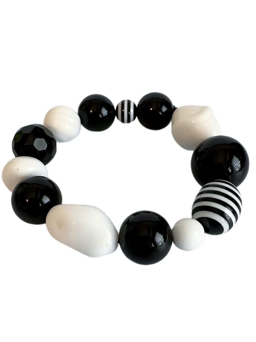 Black and White Handmade Beaded Stretch Bracelet